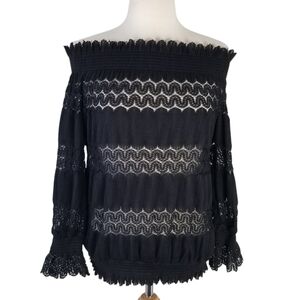 NWT Anthropologie Deletta Riley Off the Shoulder Black Lace Top Size M